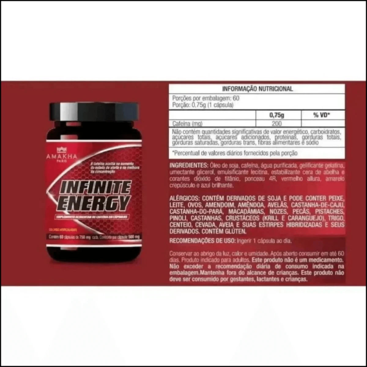 Infinite Energy Amakha Paris 60 Cápsulas 750mg - Aumento de Energia Natural e Vitalidade - Jm Grife
