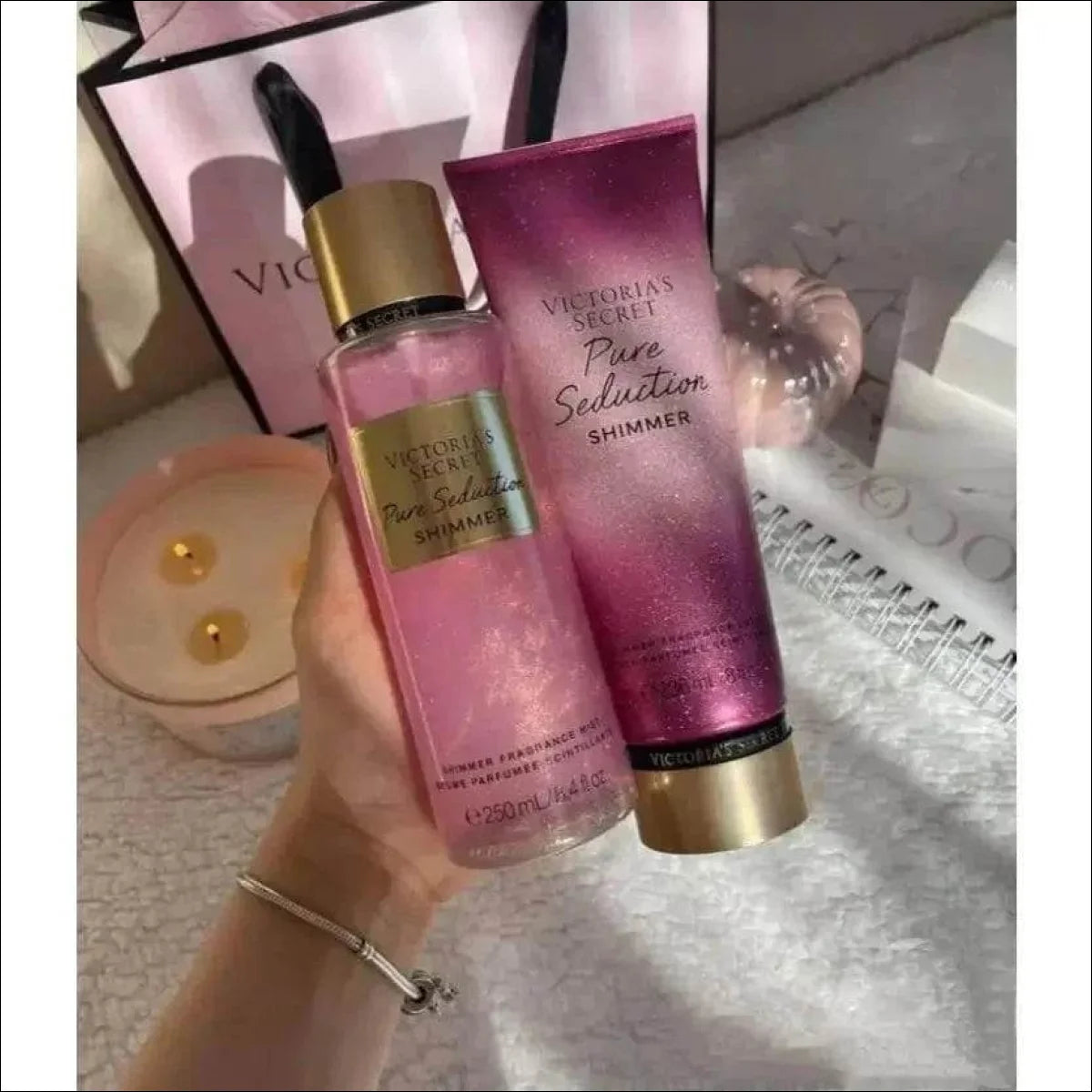 Kit Shimmer Victoria's Secret Kit Creme Hidratante 236ml + Body Splash Corporal 250ml Glitter Brilho - Jm Grife