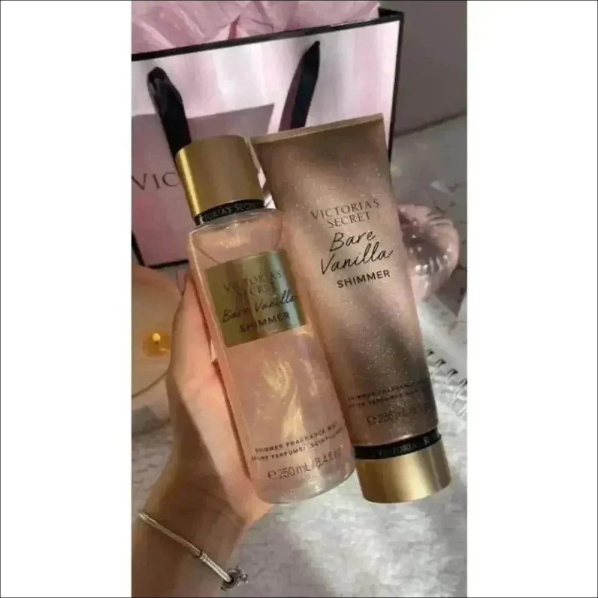 Kit Shimmer Victoria's Secret Kit Creme Hidratante 236ml + Body Splash Corporal 250ml Glitter Brilho - Jm Grife