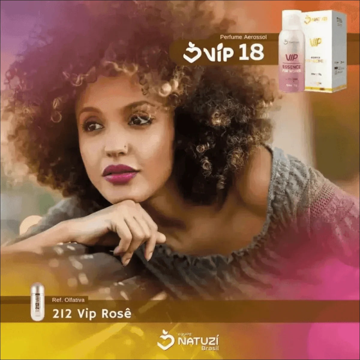 Perfume Aerossol Natuzí VIP N 18 REF VIP ROSE 100ml - Notas Florais e Amadeiradas, Elegância Feminina - Jm Grife