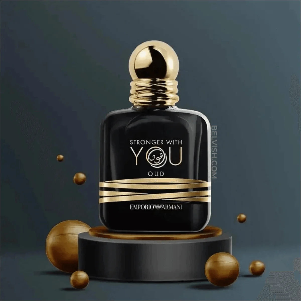 Perfume Emporio Armani Stronger com Frasco Preto e Detalhes Dourados - Jm Grife