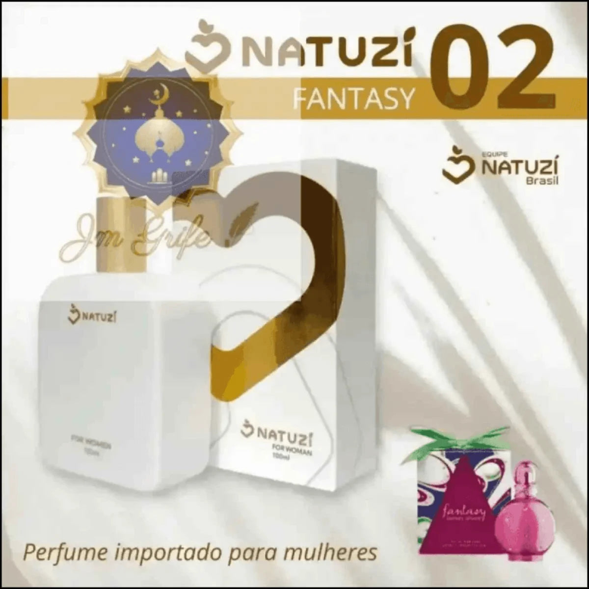 Perfume Vidro N°02 Fantasy Natuzi 100ml - Fragrância Floral Amadeirada Longa Duração para Mulheres - Jm Grife
