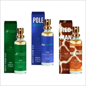 Kit de 3 Perfumes Masculinos Amakha Paris: Apolo, Pole Sports e Red Man - 15ml cada - Jm Grife