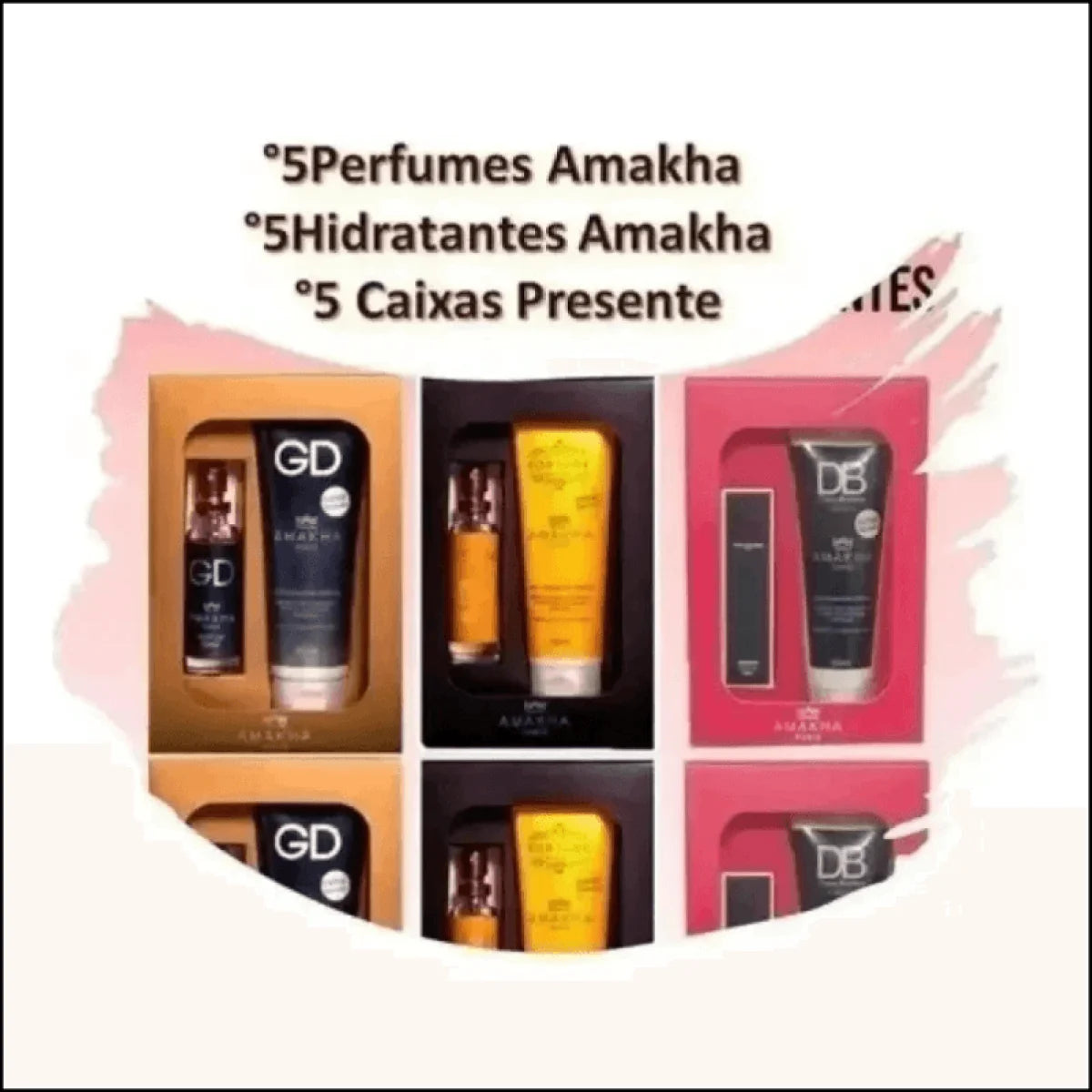 Kit Hidratantes e Perfumes Amakha 5x15ml + 5 Caixas de Presente - Jm Grife