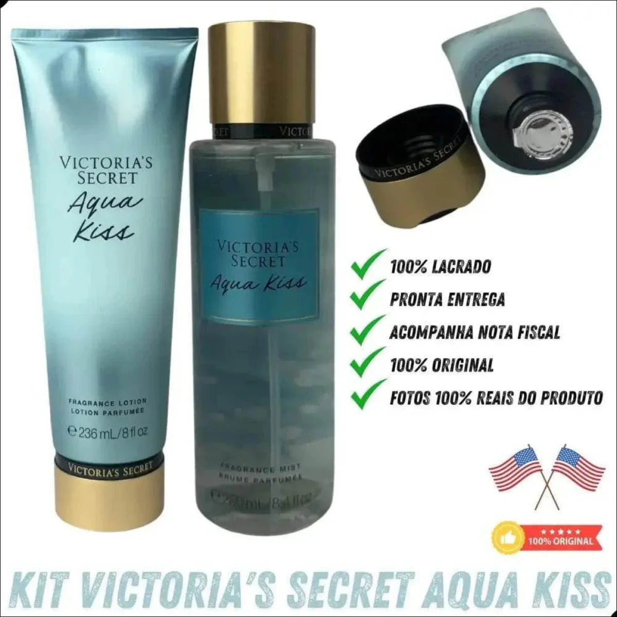 Kit Victoria Secrets Aqua Kiss 236ml Lacrado Original Lacrad - Jm Grife