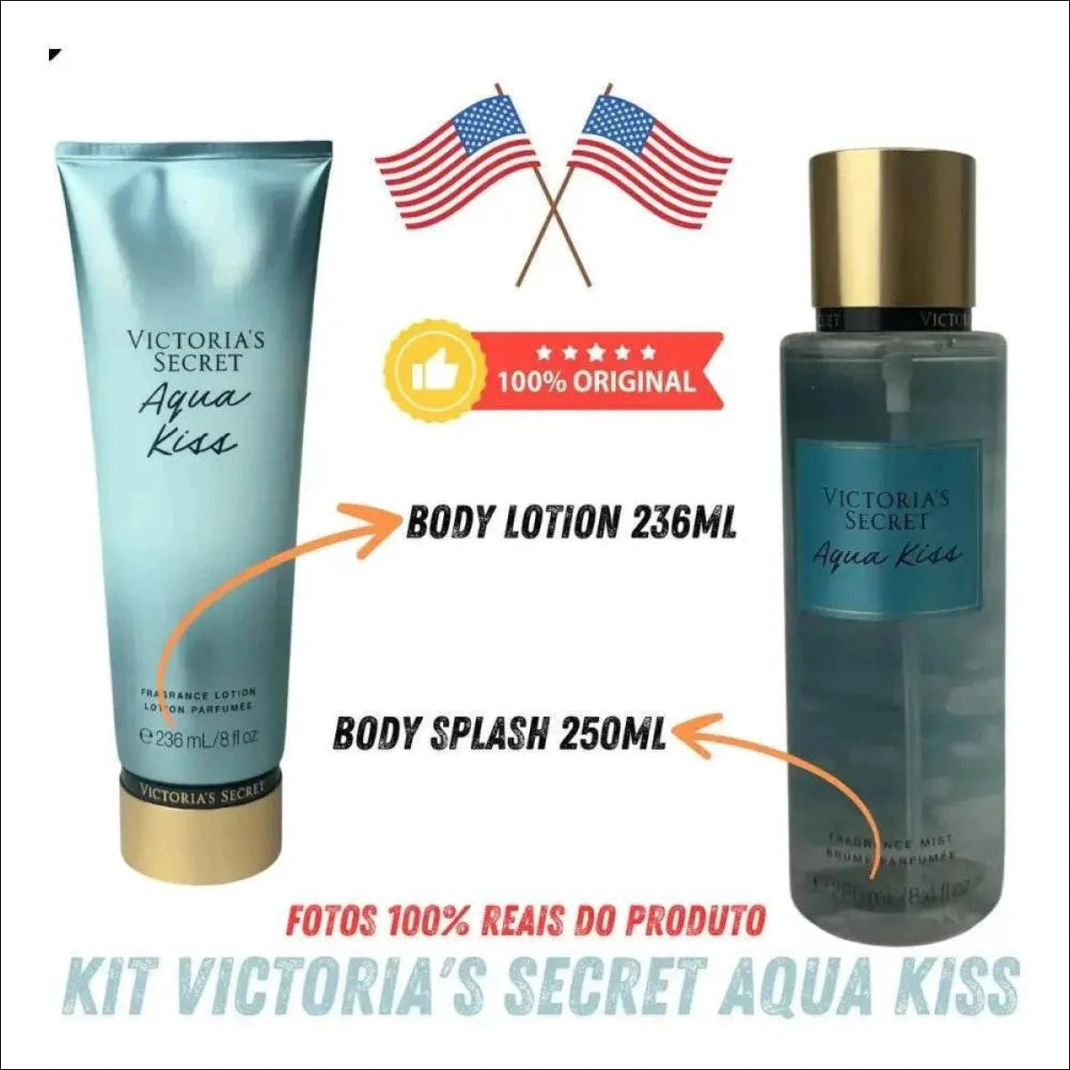 Kit Victoria Secrets Aqua Kiss 236ml Lacrado Original Lacrad - Jm Grife