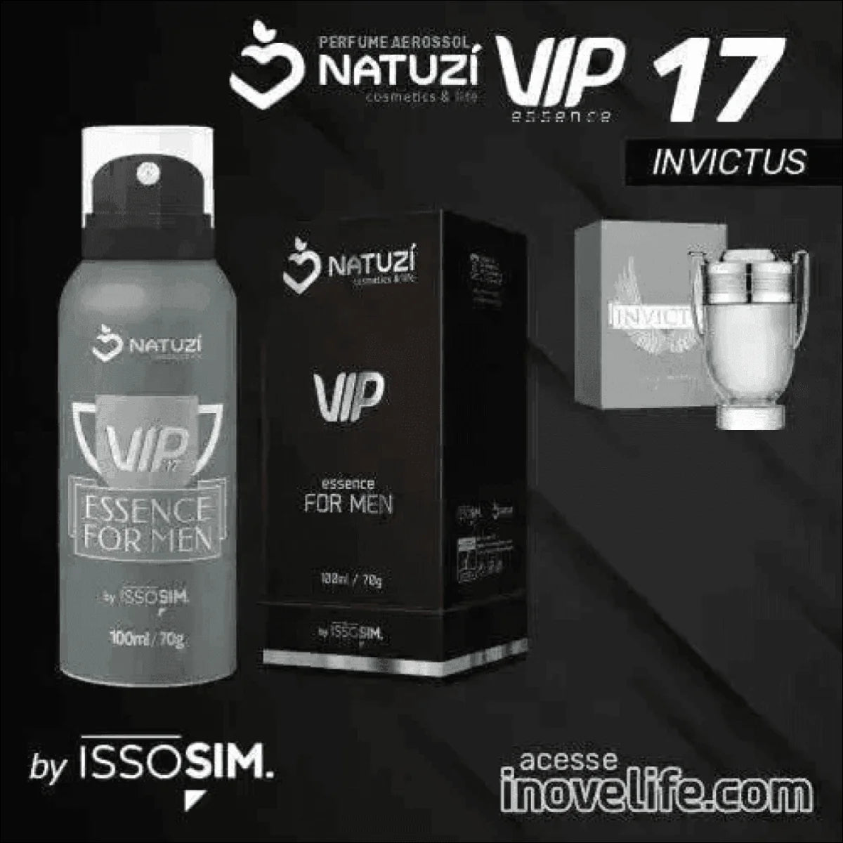 Perfume Aerossol Natuzí Vip 17 Ref INVICTUS Masculino Amadeirado e Aromático Duradouro - Jm Grife