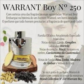Perfume Brand Collection 250 - Fragrância Inspirada em Wanted Pour Homme 25ml para Homens - Jm Grife