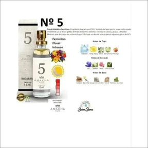 Perfume N°5 Amakha Paris 15ml - Fragrância Floral com Rosa e Jasmim, Elegância Sofisticada - Jm Grife