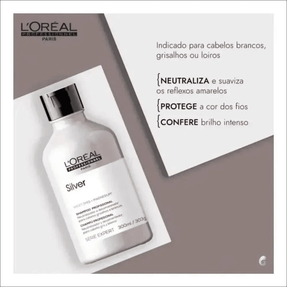 Shampoo L'Oréal Professionnel Silver 300ml - Elimina Amarelados e Reaviva Brilho dos Cabelos Grisalhos - Jm Grife
